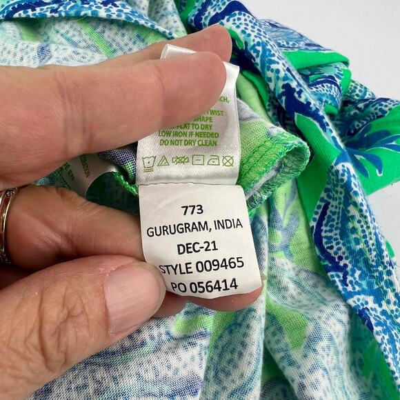 LILLY PULITZER Cabana Keepin It Reel Malone Blue Green Maxi Tiered Dress L - Picture 12 of 15